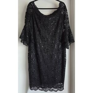 Flounce London Midi Dress Size 16 Formal Black Floral Lace Long Sleeve Gown